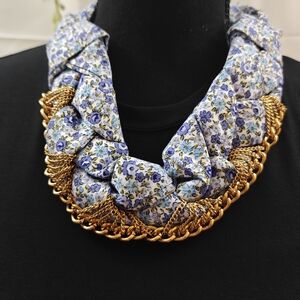 Floral Blue and Gold Women's Necklace